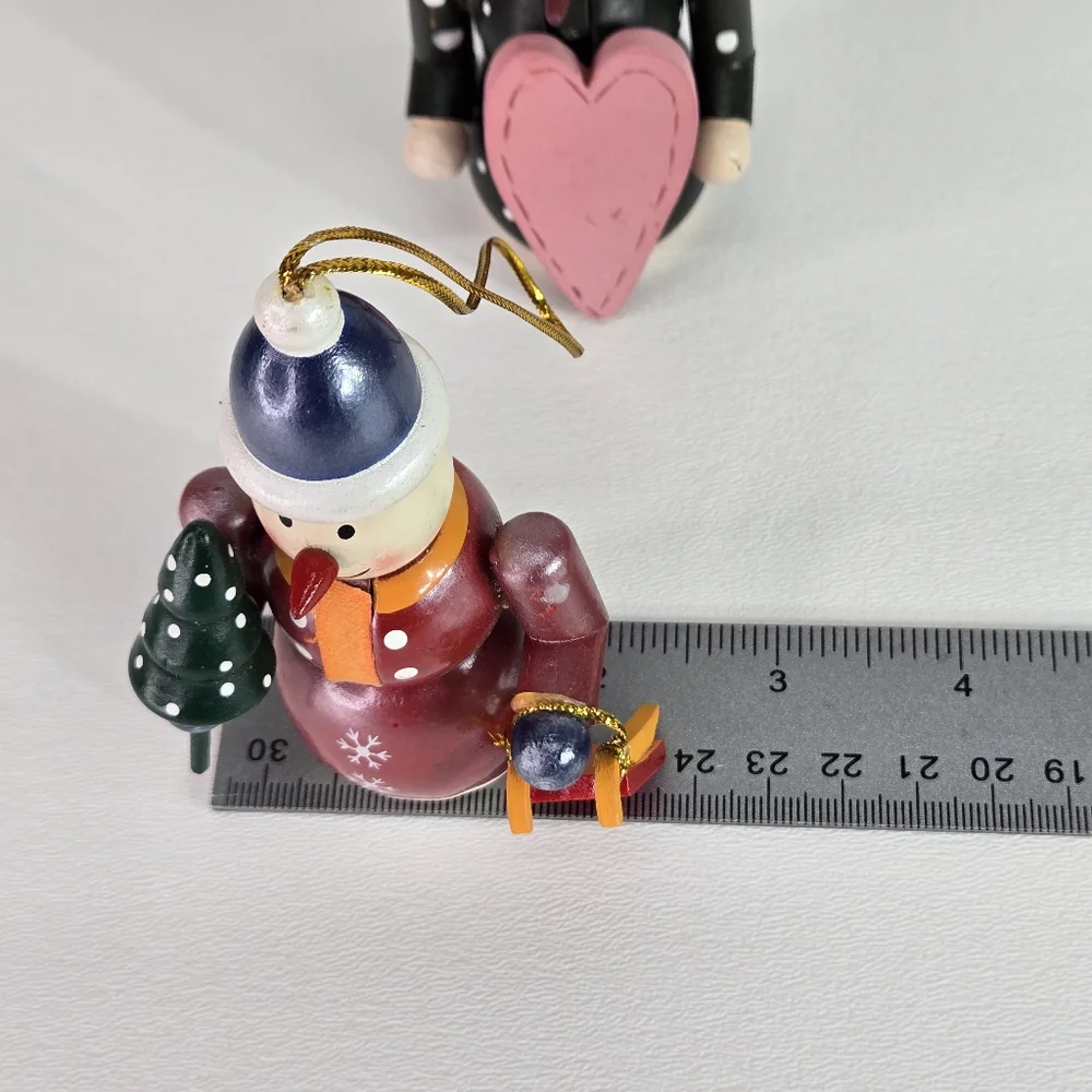 VTG Wooden Nutcracker Snowmen Ornaments Set Of‎ 2 Hand Painted Holiday Frosty